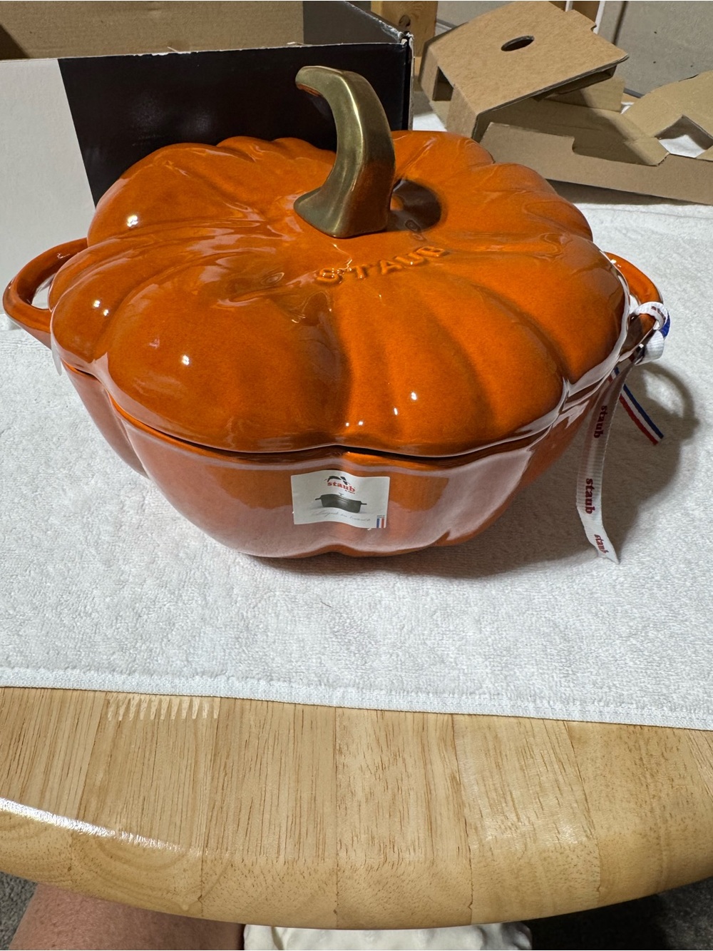 Staub Orange Pumpkin Cocotte with Brass-Tone Stem